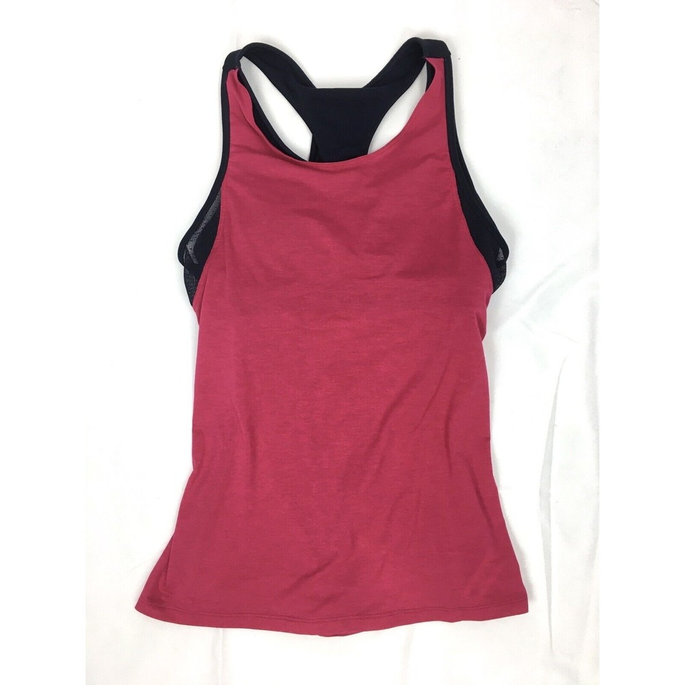 Athleta Women Size XS Pink Black Athletic Essence 2 in 1 Tank Top Shelf Bra